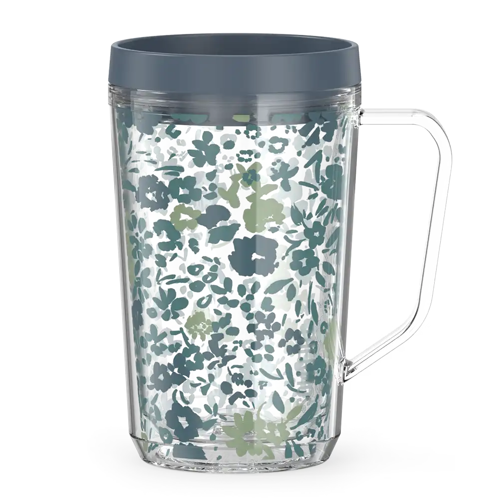 16oz Double Wall Desk Mug Blue Floral