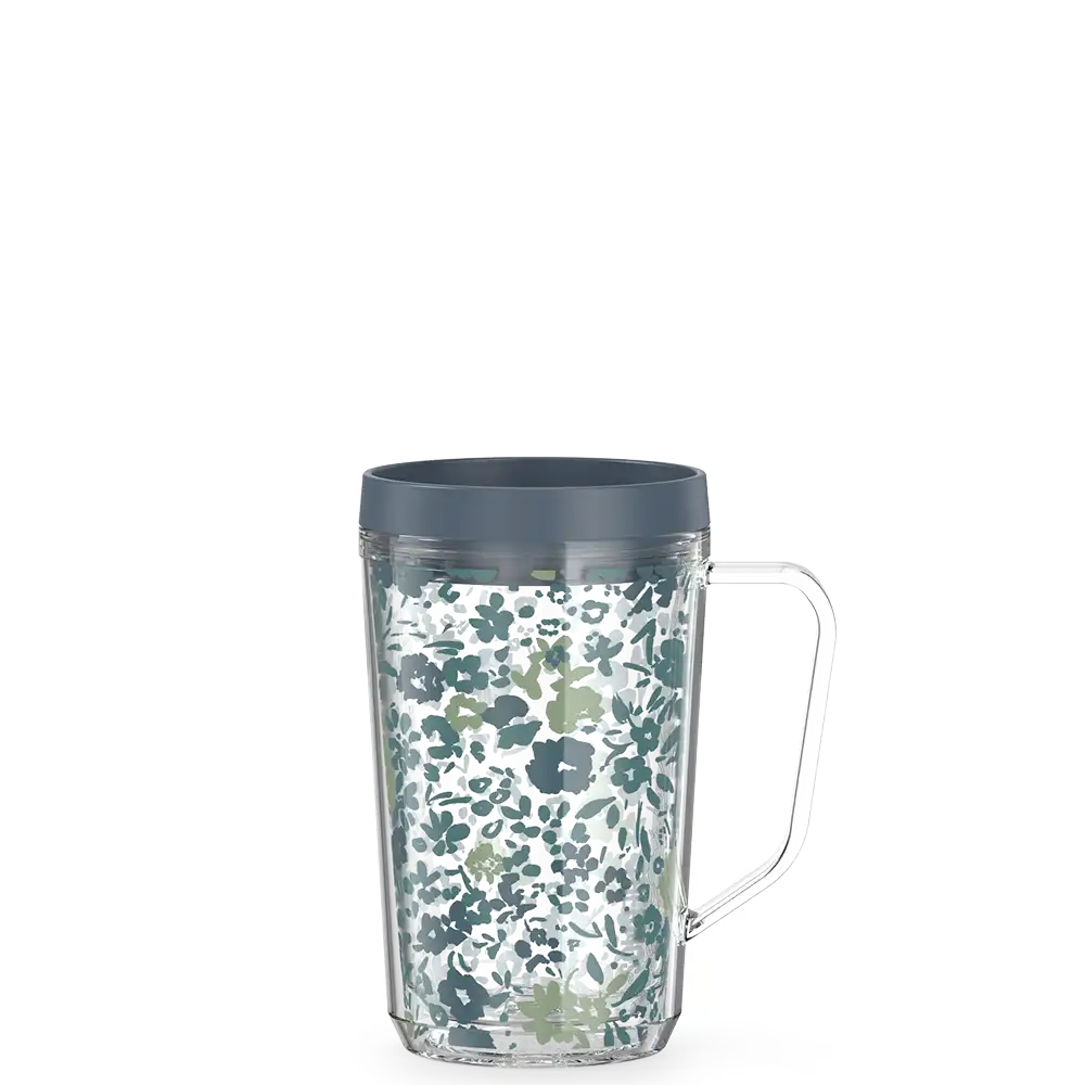 16oz Double Wall Desk Mug Blue Floral